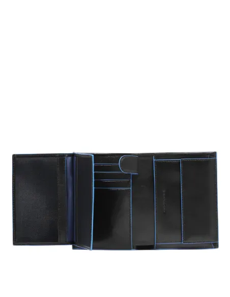 Portafogli verticale Piquadro Blue Square con porta monete e protezione anti-frode, nero