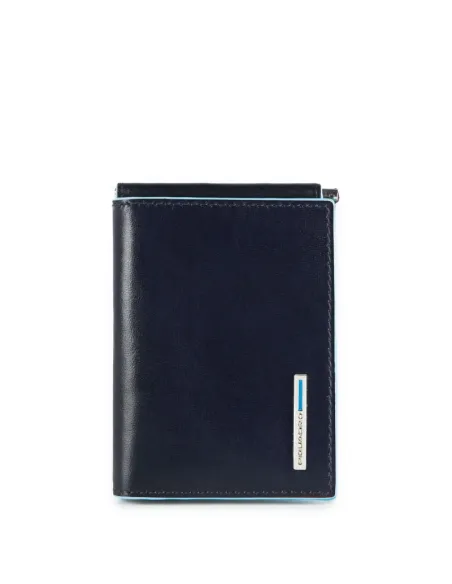 Piquadro Blue Square Credit card and cash holder with metal clip, blue