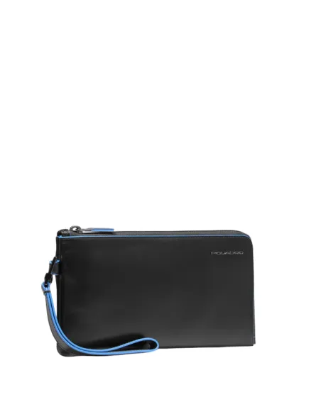 Piquadro Blue Square slim leather men's clutch bag, black