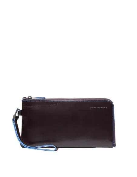 Schlanke Herren-Clutch aus Piquadro Blue Square-Leder, dunkelbraun