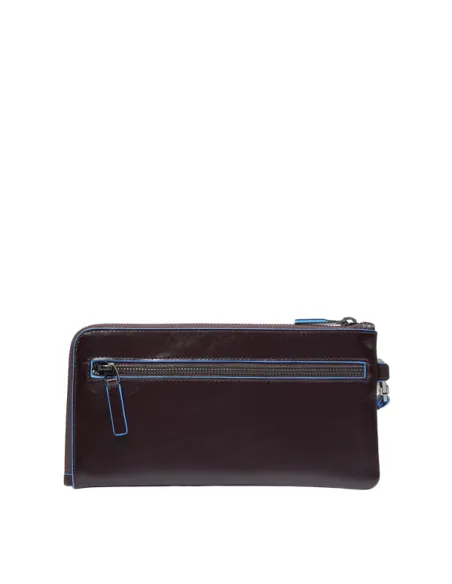 Schlanke Herren-Clutch aus Piquadro Blue Square-Leder, dunkelbraun