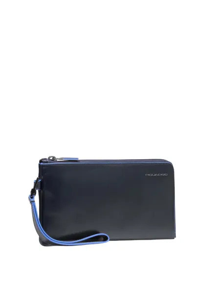 Schlanke Herren-Clutch aus Piquadro Blue Square-Leder, blau