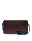 Piquadro leather pouch with two compartments dark Brown