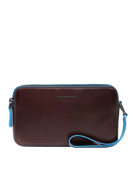 Pochette Blue Square Piquadro a due comparti mogano