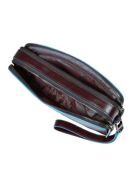 Piquadro leather pouch with two compartments dark Brown