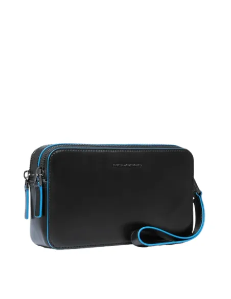Piquadro leather pouch with two compartments black