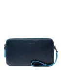 Piquadro Blue Square leather pouch with two compartments blue