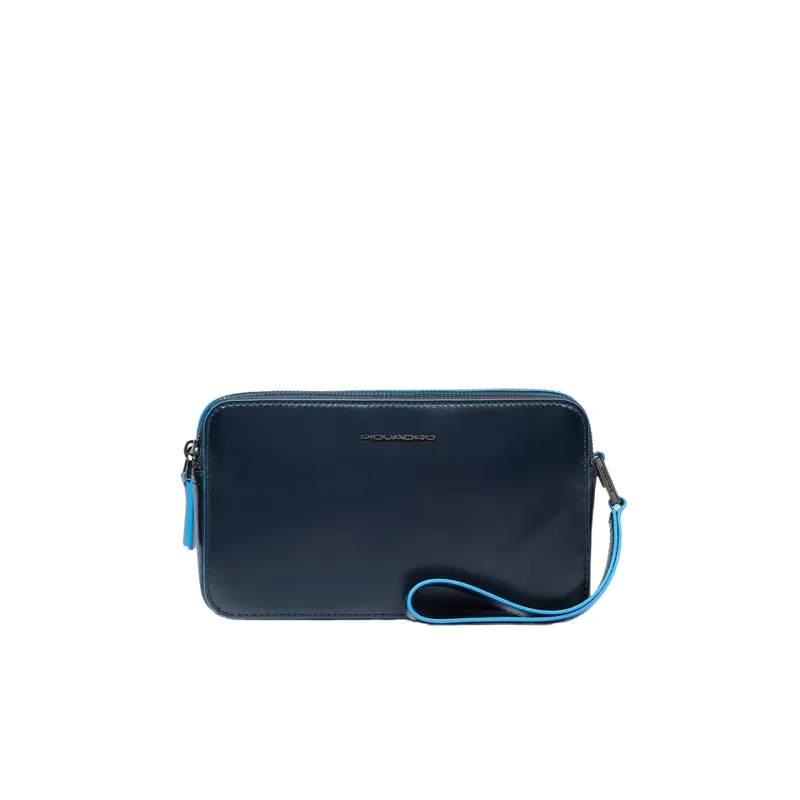 Piquadro Blue Square leather pouch with two compartments...
