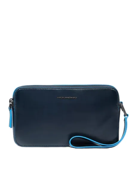 Piquadro Blue Square leather pouch with two compartments blue