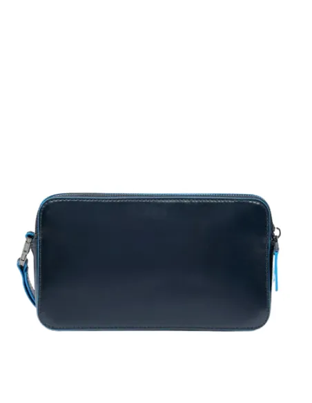 Piquadro Blue Square leather pouch with two compartments blue