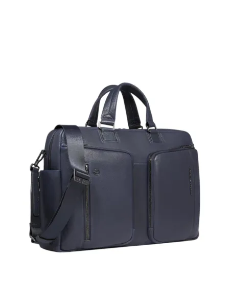 Piquadro Cronus two-handles leather briefcase with one compartment Piquadro Cronus, blue