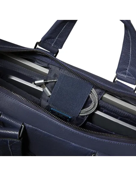 Piquadro Cronus two-handles leather briefcase with one compartment Piquadro Cronus, blue
