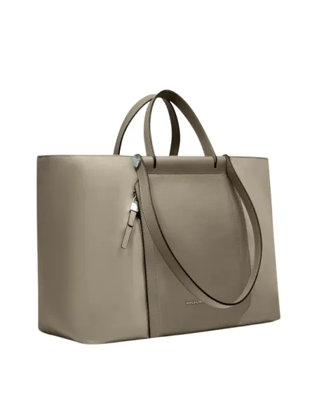 Piquadro Circle computer shopping bag in fabric and leather, beige