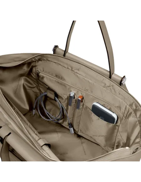 Shopping Piquadro Circle in tessuto e pelle, beige