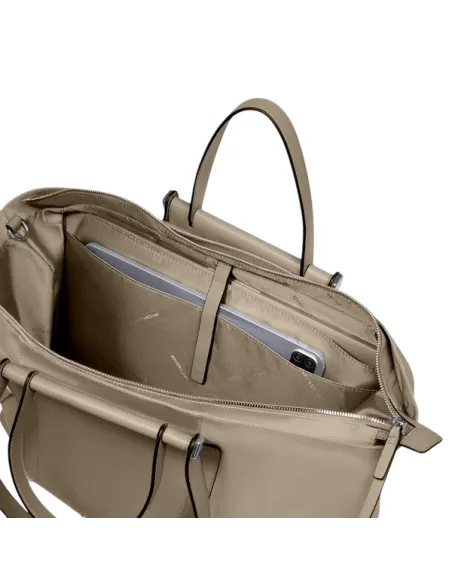 Piquadro Circle Einkaufstasche für Computer aus Stoff und Leder, beige