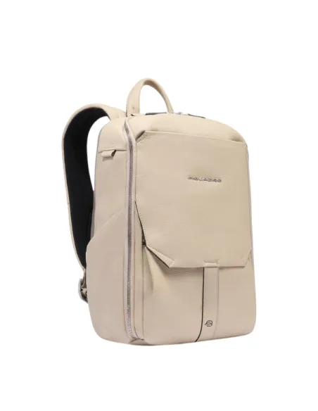 Piquadro Than mittelgroßer Computer-Rucksack aus Leder, beige