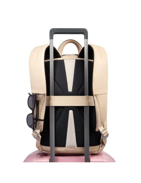 Piquadro Than mittelgroßer Computer-Rucksack aus Leder, beige