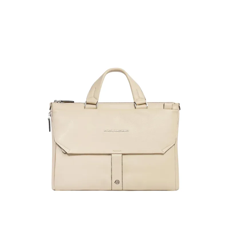 Piquadro Than 14 expandable laptop briefcase, beige