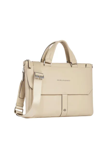 Piquadro Than 14 expandable laptop briefcase, beige