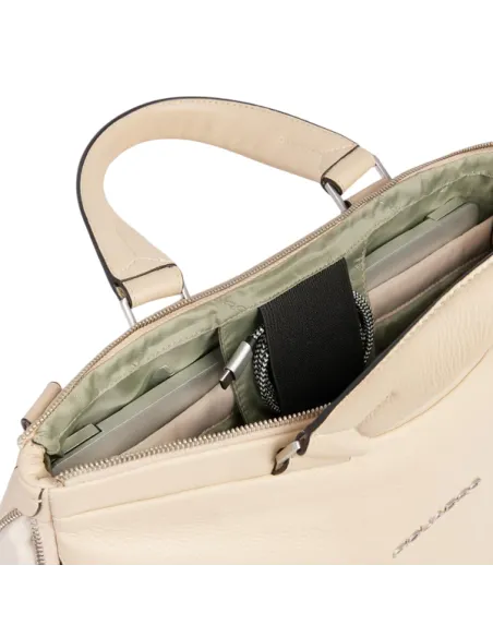 Piquadro Than 14 expandable laptop briefcase, beige