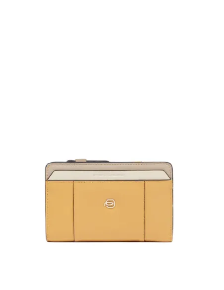 Piquadro Circle women's medium leather zipped wallet, yellow-beige