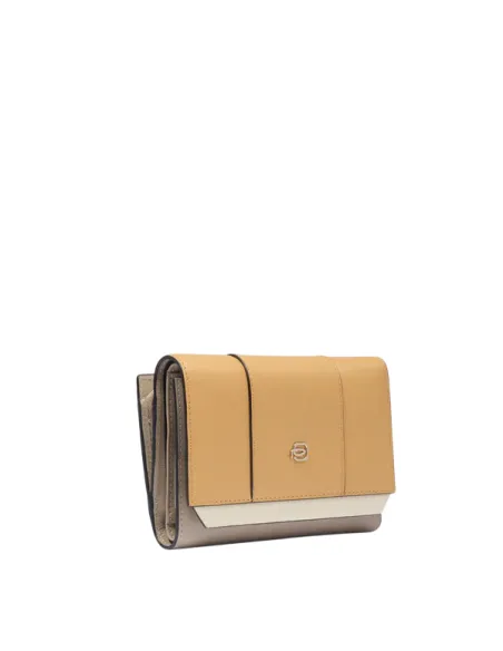 Piquadro Circle Small size, women's trifold wallet in leather, yellow-beige