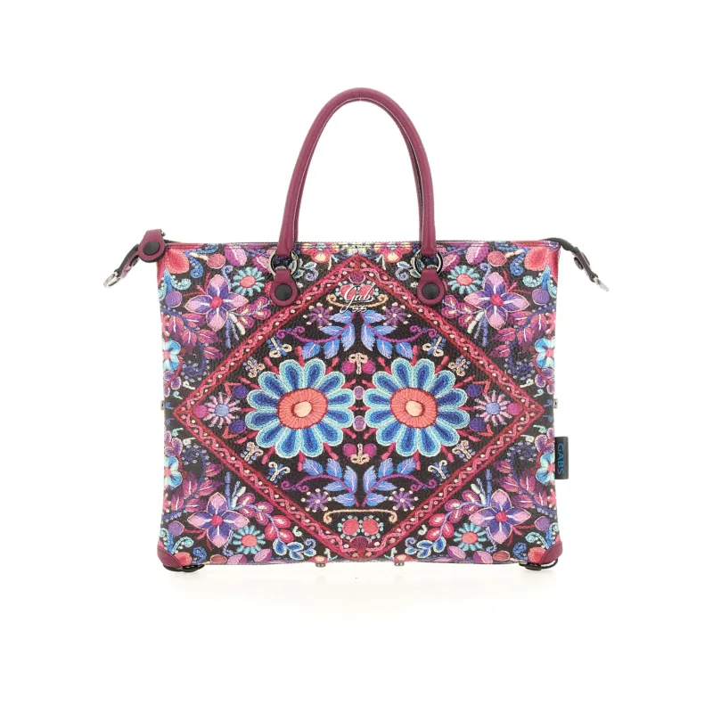 Borsa Gabs G3 Plus TG M stampa, ricamo fiore fucsia