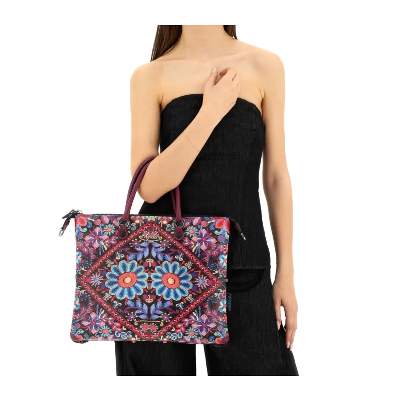 Borsa Gabs G3 Plus TG M stampa, ricamo fiore fucsia 2