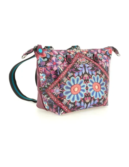 Gabs G3 Plus medium-sized women's bag, fuchsia flower embroidery