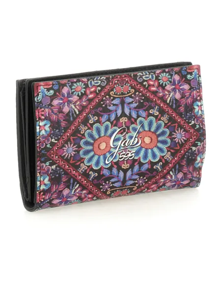 Gabs Gmoney14 women's wallet in printed leather, fuchsia flower embroidery