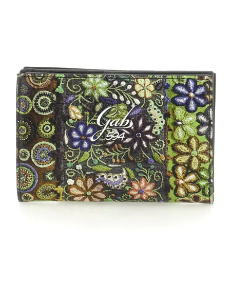 Gabs Gmoney14 women's wallet in printed leather, green flower embroidery