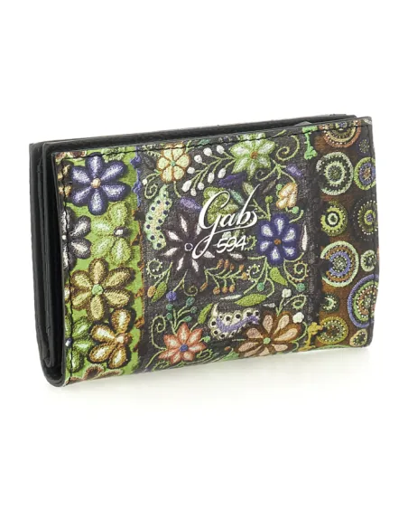 Gabs Gmoney14 women's wallet in printed leather, green flower embroidery