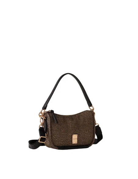 Borbonese Cahier Compact Bag Recycled Fabric & Leather, op natural-black