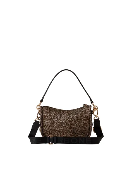 Borsa a spalla piccola Borbonese cahier, op naturale-nero