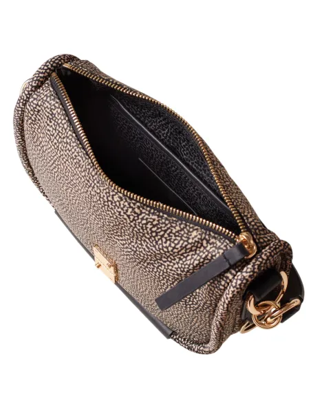 Borsa a spalla piccola Borbonese cahier, op naturale-nero