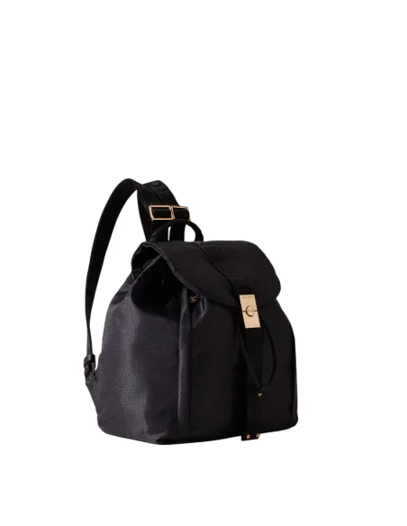 Borbonese Fold Medium Backpack in Recycled Fabric, black