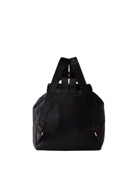 Borbonese Fold Rucksack Damen Recycelter Stoff & Leder, schwarz