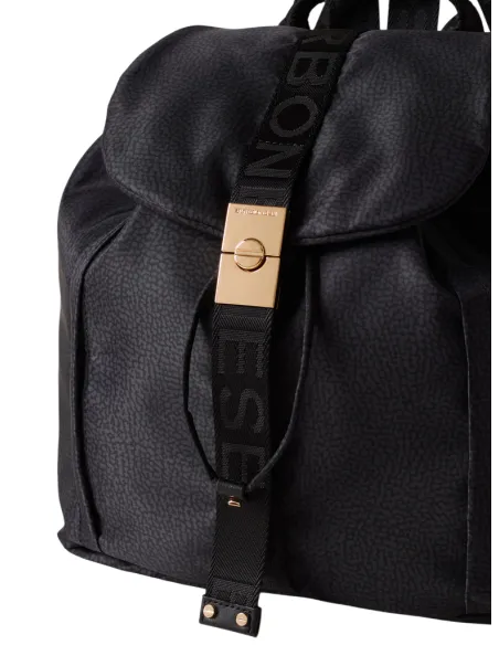Borbonese Fold Medium Backpack in Recycled Fabric, black