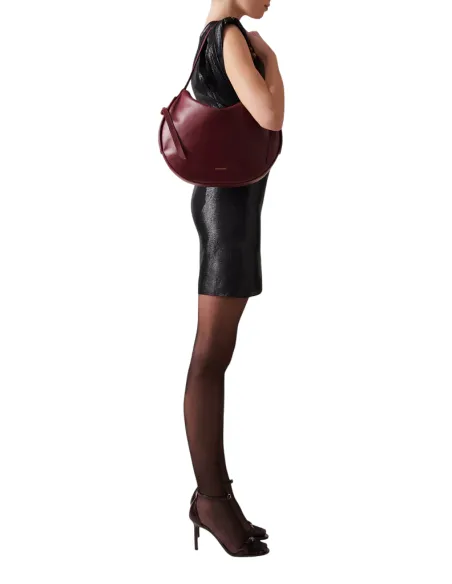 Borbonese Bridle Shoulder Bag in Nappa Leather & Suede, merlot