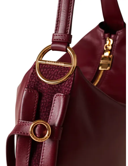 Borbonese Bridle Schultertasche Nappaleder & Wildleder, merlot