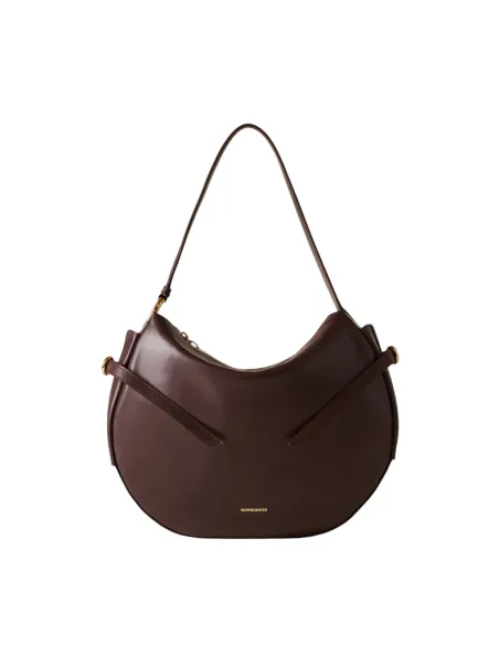 Borbonese Bridle Shoulder Bag in Nappa Leather & Suede, dark brown