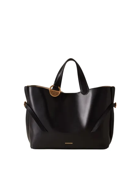 Borbonese Bridle Shopping Bag in Nappa Leather & Removable Pouch, black