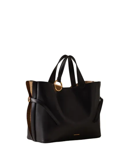 Shopping due manici in vitello nappato Borbonese, nera