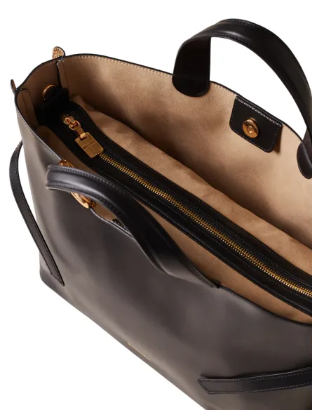 Borbonese Bridle Shopping Bag in Nappa Leather & Removable Pouch, black