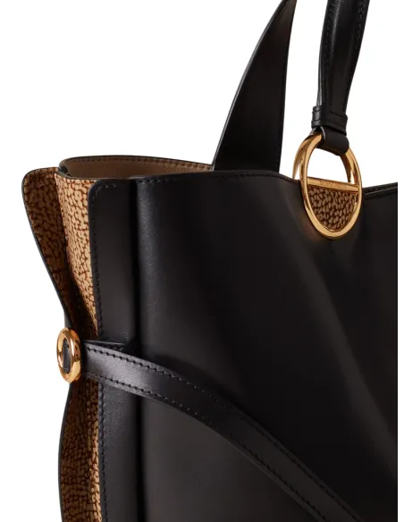 Borbonese Bridle Shopping Bag in Nappa Leather & Removable Pouch, black
