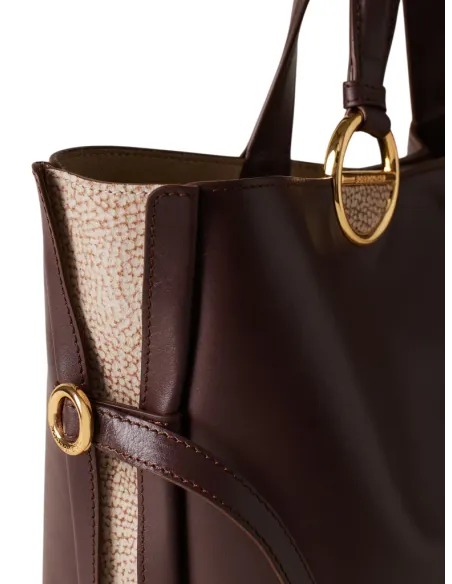 Borbonese Bridle Shopping Bag in Nappa Leather & Removable Pouch, dark brown