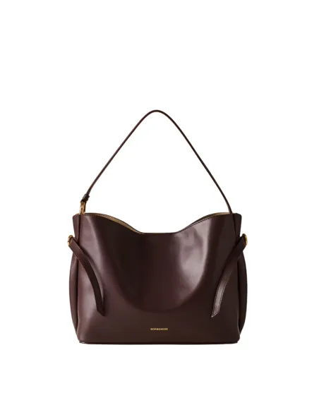 Borbonese Bridle Bucket Bag Nappaleder & Goldbeschläge, dunkelbraun