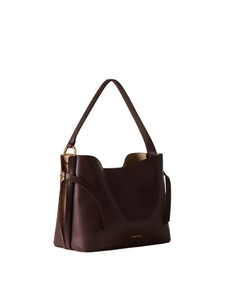 Borbonese Bridle Bucket Bag Nappaleder & Goldbeschläge, dunkelbraun