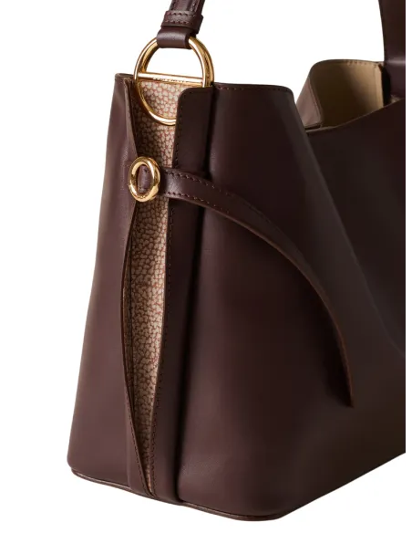 Borbonese Bridle Bucket Bag  Nappa Leather & Suede Details, dark brown