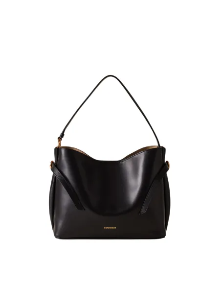 Borbonese Bridle Bucket Bag Nappaleder & Goldbeschläge, schwarz